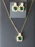 Set De Collar Y Aretes Acero Inoxidable Dije Esmeralda Y Cristales