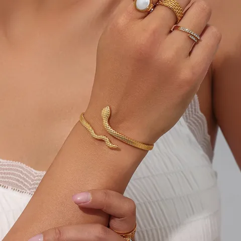 Brazalete Para Mujer De Acero Inoxidable 304 Con Chapado En Oro 18 Quilates Y Recubrimiento PVD, Diseño Serpiente Hipoalergénico