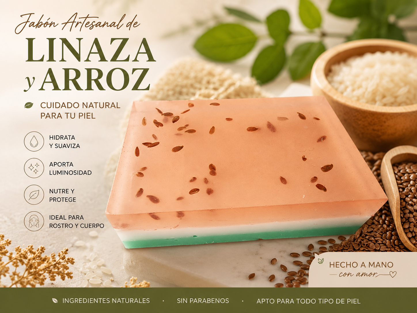 Jabón Artesanal de Linaza y Arroz