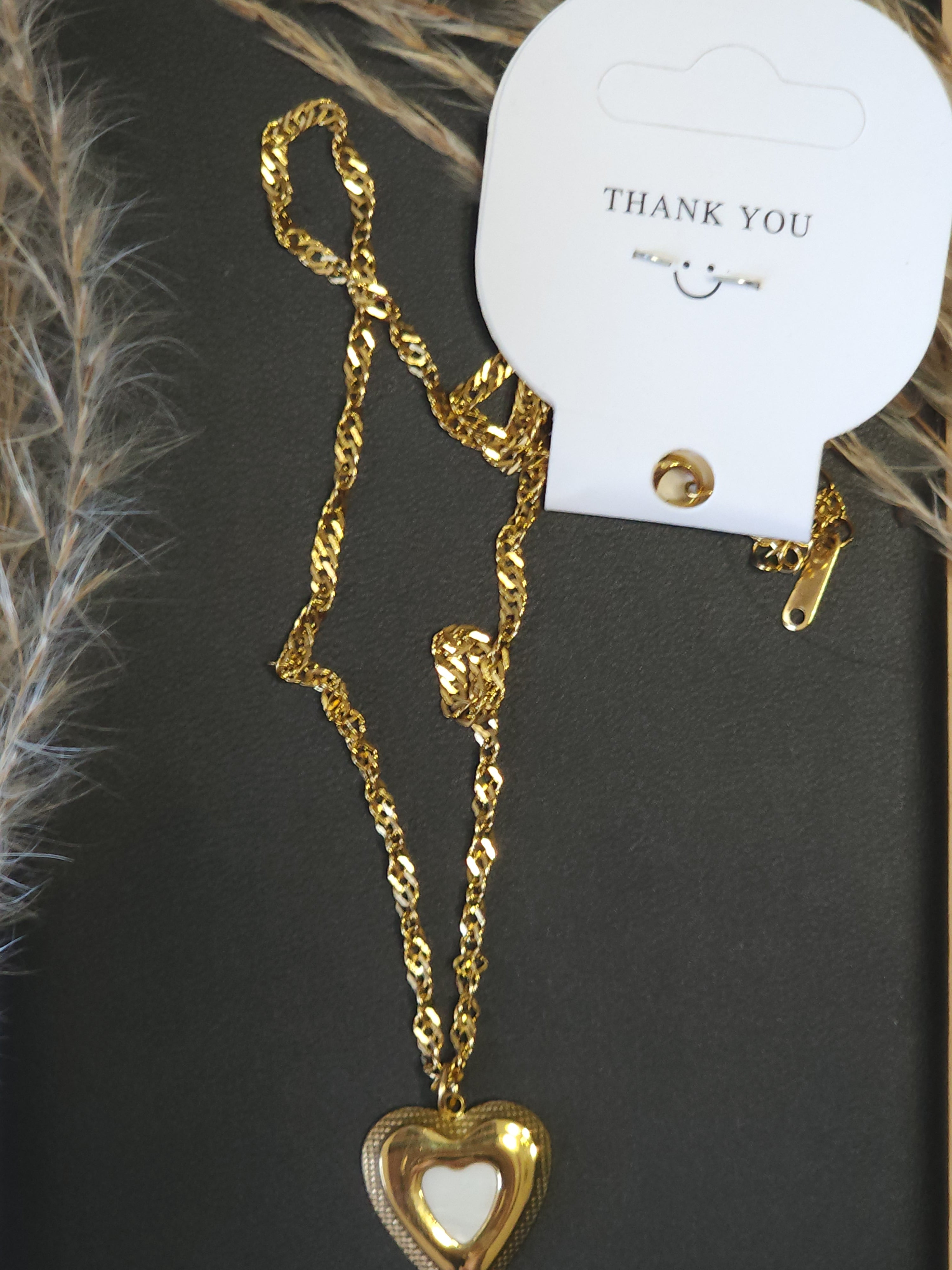 Collar Cadena Eslabón Giratorio Dorado Con Dije De Corazón Blanco - Nuevo Dorado