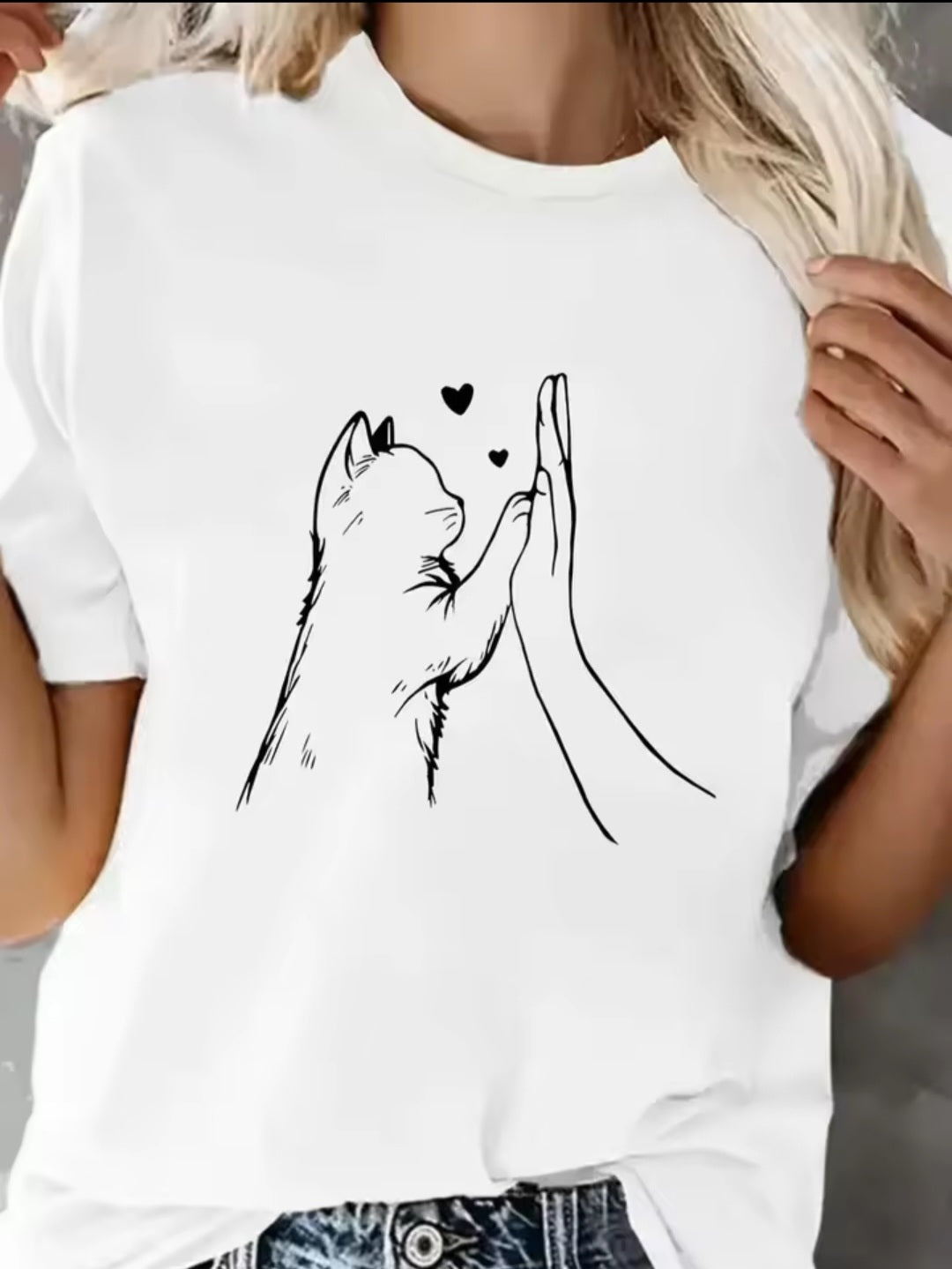 Women's Cat Paw Graphic T-Shirt Cute Pet Lover Casual Crew Neck Short Sleeve Tee