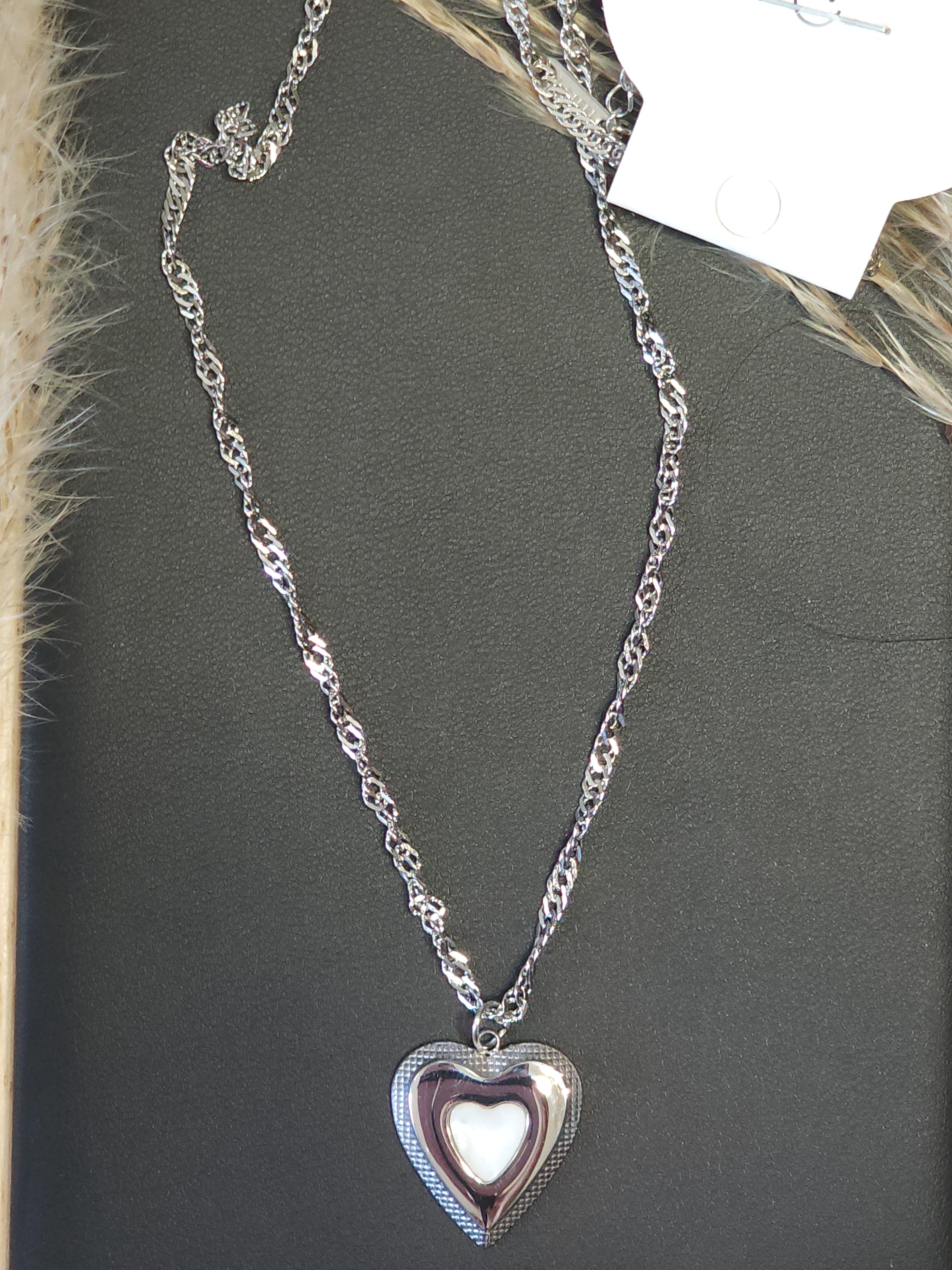 Collar Cadena Eslabón Giratorio Dorado Con Dije De Corazón Blanco - Nuevo