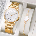2PCS Fashion Arabic Dial Women Watches Simple Quaretz Wristwatch with Bracelet