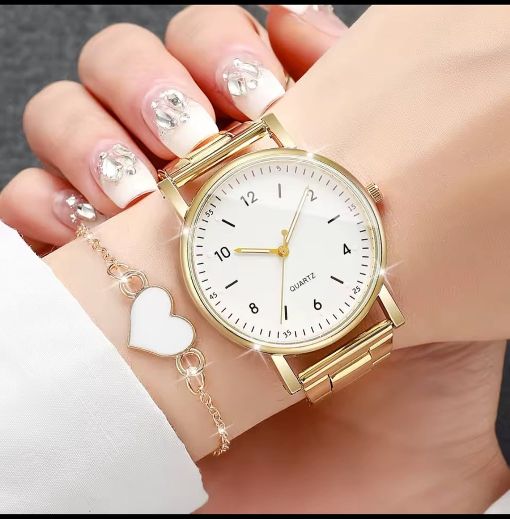 2PCS Fashion Arabic Dial Women Watches Simple Quaretz Wristwatch with Bracelet