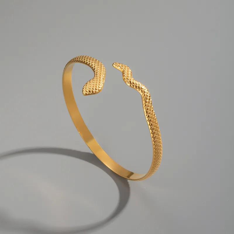 Brazalete Para Mujer De Acero Inoxidable 304 Con Chapado En Oro 18 Quilates Y Recubrimiento PVD, Diseño Serpiente Hipoalergénico