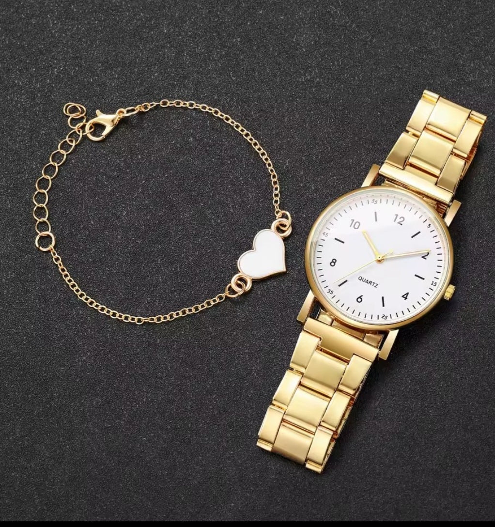 2PCS Fashion Arabic Dial Women Watches Simple Quaretz Wristwatch with Bracelet