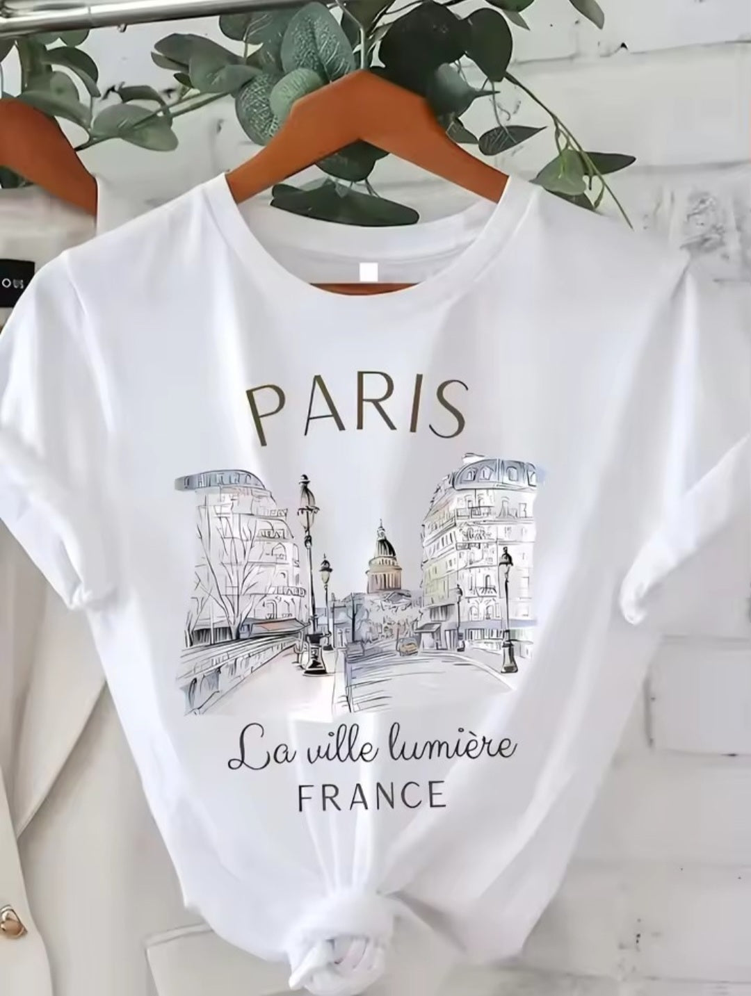 Elegant Womens Paris France Print T-Shirt – White Crew Neck Short Sleeve Top ...