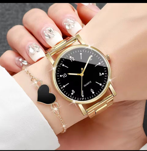 2PCS Fashion Women Watches Simple Arabic Dial Quartz Wristwatch with Bracelets
