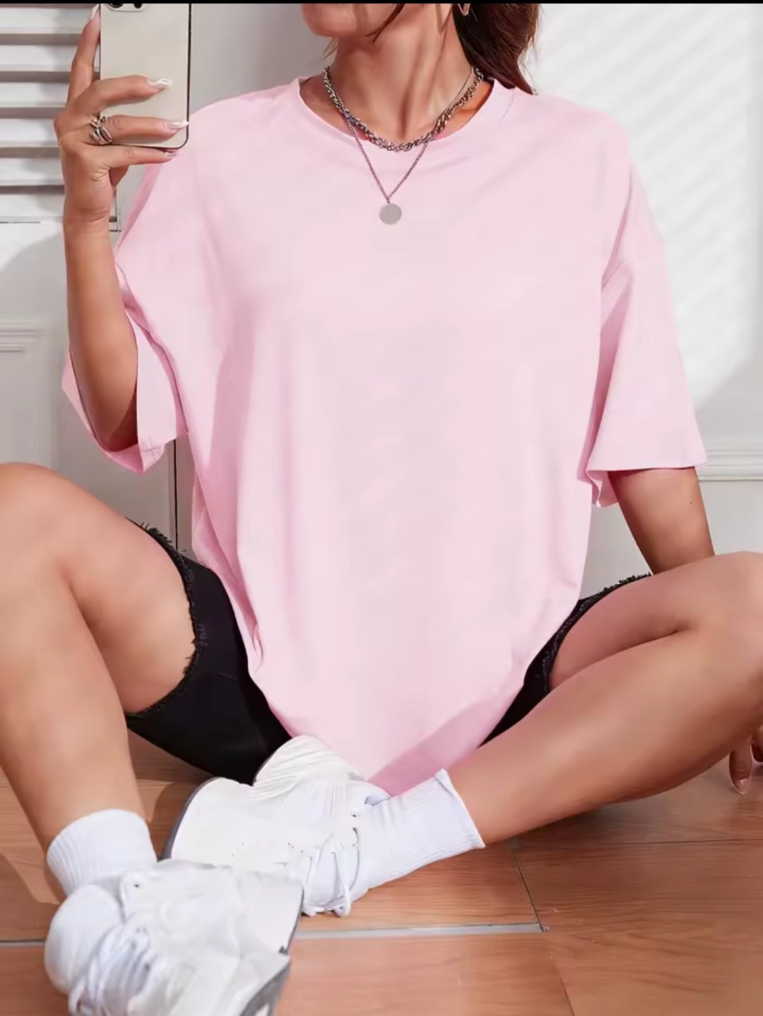 Women T Shirt Cotton Solid Color Short Sleeve Hip Hop Street Loose Fit Tee Top
