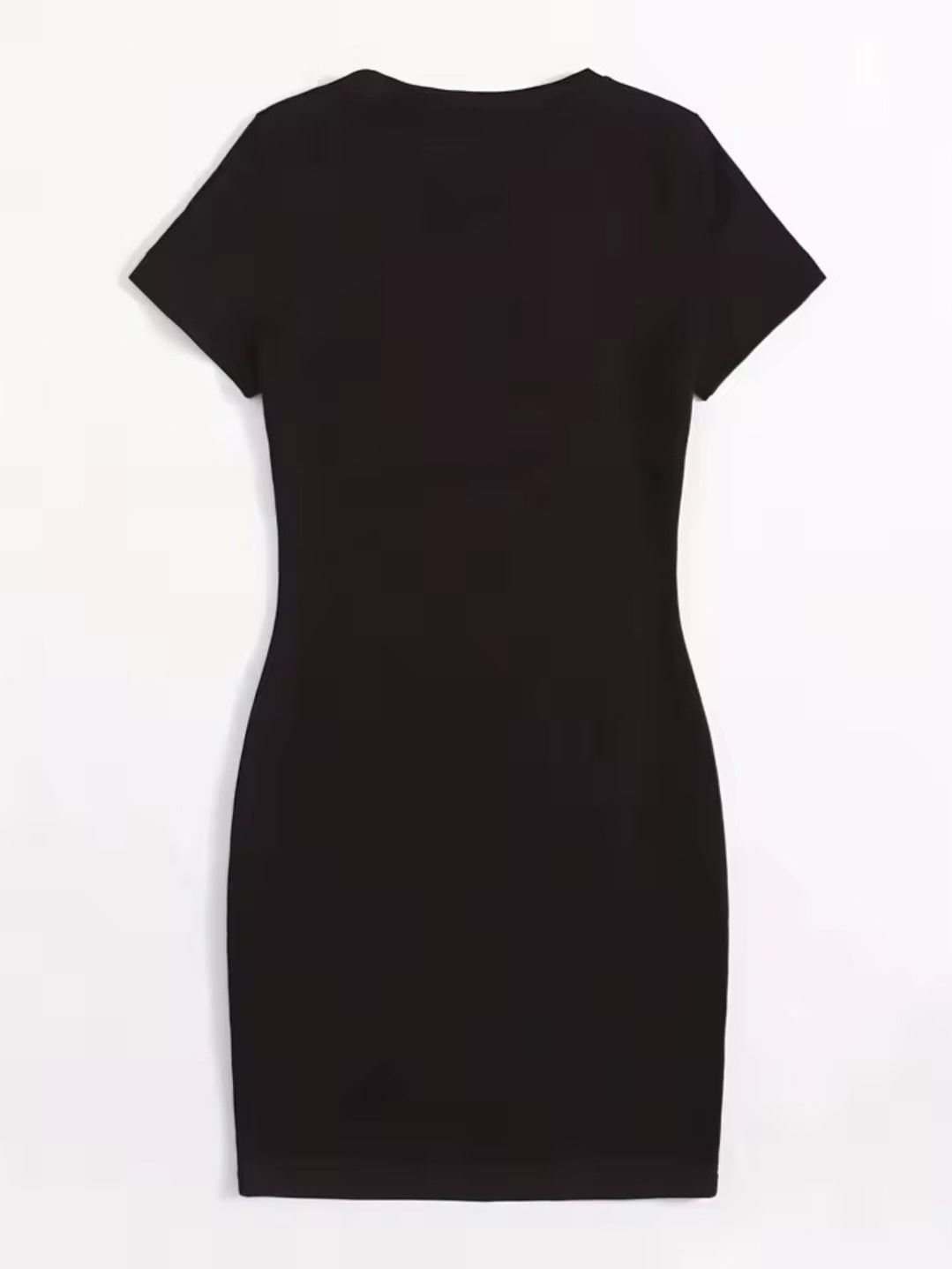 Black T-Shirt Dress Women's Short Sleeve Crew Neck Knee Length