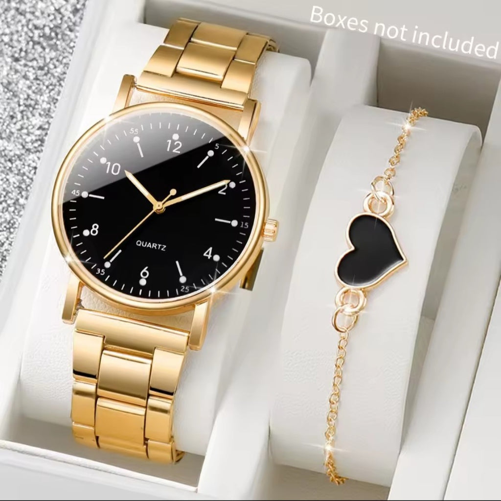 2PCS Fashion Women Watches Simple Arabic Dial Quartz Wristwatch with Bracelets