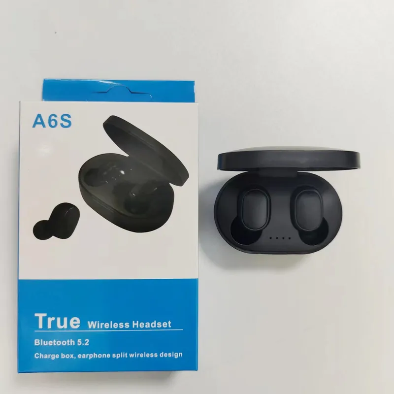 Auriculares inalámbricos A6S Bluetooth 5.3 con estuche de carga en color Negro
