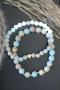 Dúo de Pulseras de Jaspe Azul con Dije de Corazón Dorado