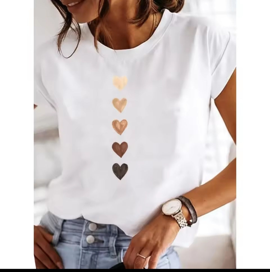 Camiseta Y2K para mujer: Top corto con estampado de corazones, estilo veraniego con estética de los 90.