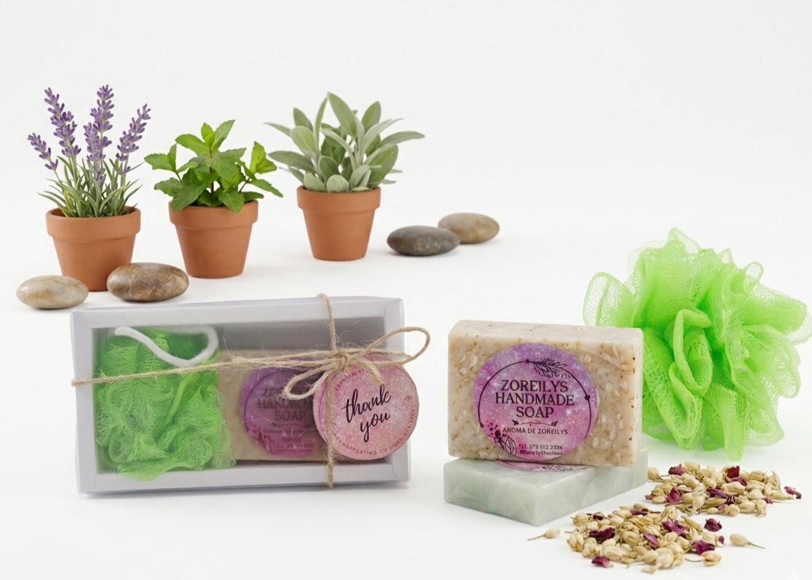 Kit de Regalo Spa Artesanal – Jabón de Avena, Aloe Vera y Esponja Exfoliante